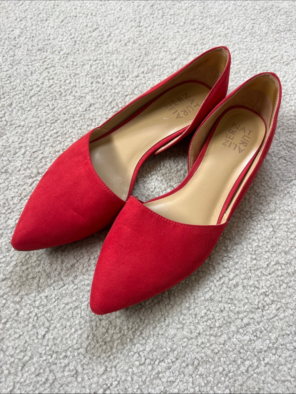 Naturalizer Red Pointed-Toe D'Orsay Flats, Slip-On Style